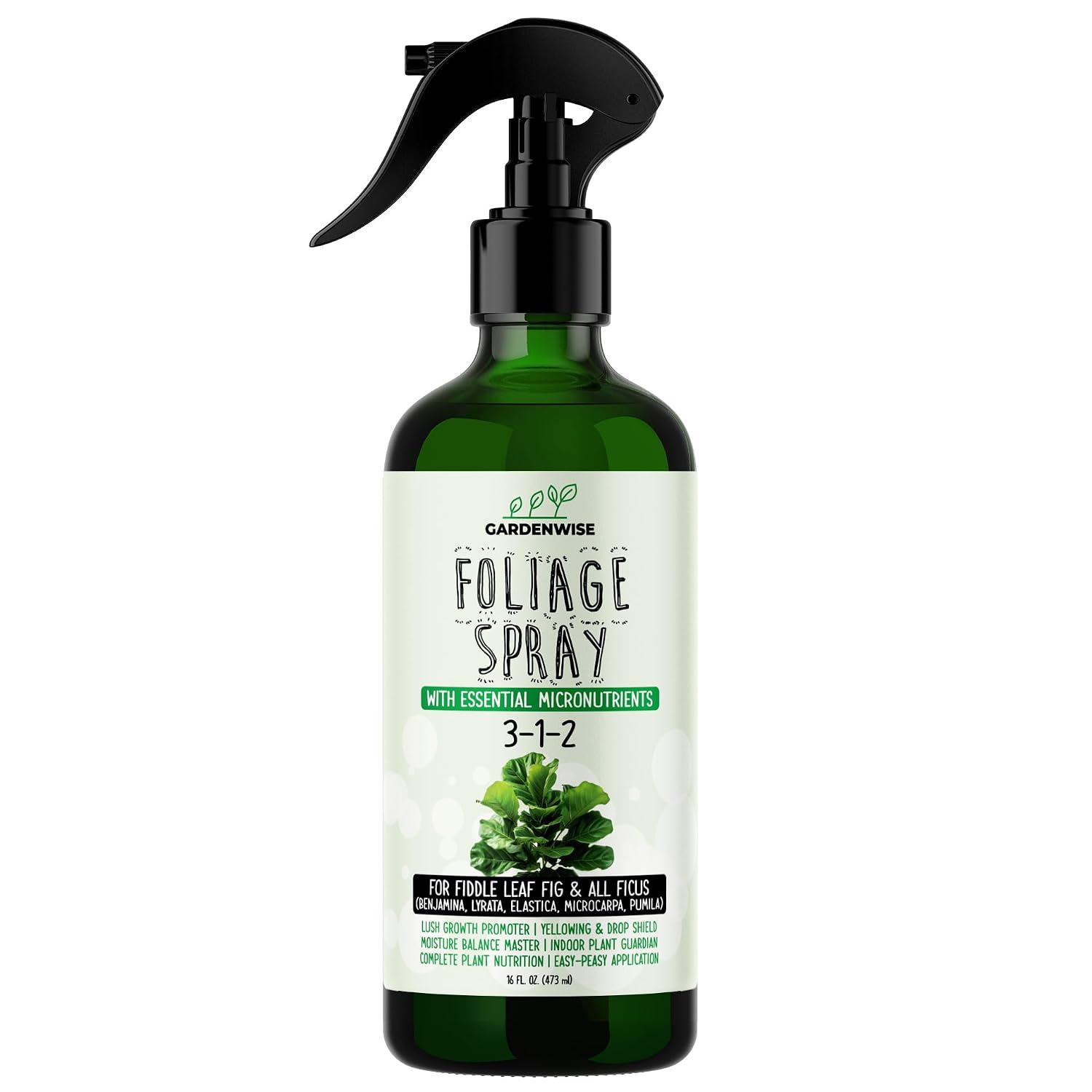 GARDENWISE 3-1-2 Fiddle Leaf Fig Foliar Spray - Plant Shine & Fertilizer - Premium Spray for Indoor Plants with Essential Nutrients - Fiddle Leaf Fig Plant Food & Fertilizer - Ready-to-Use (8 OZ)