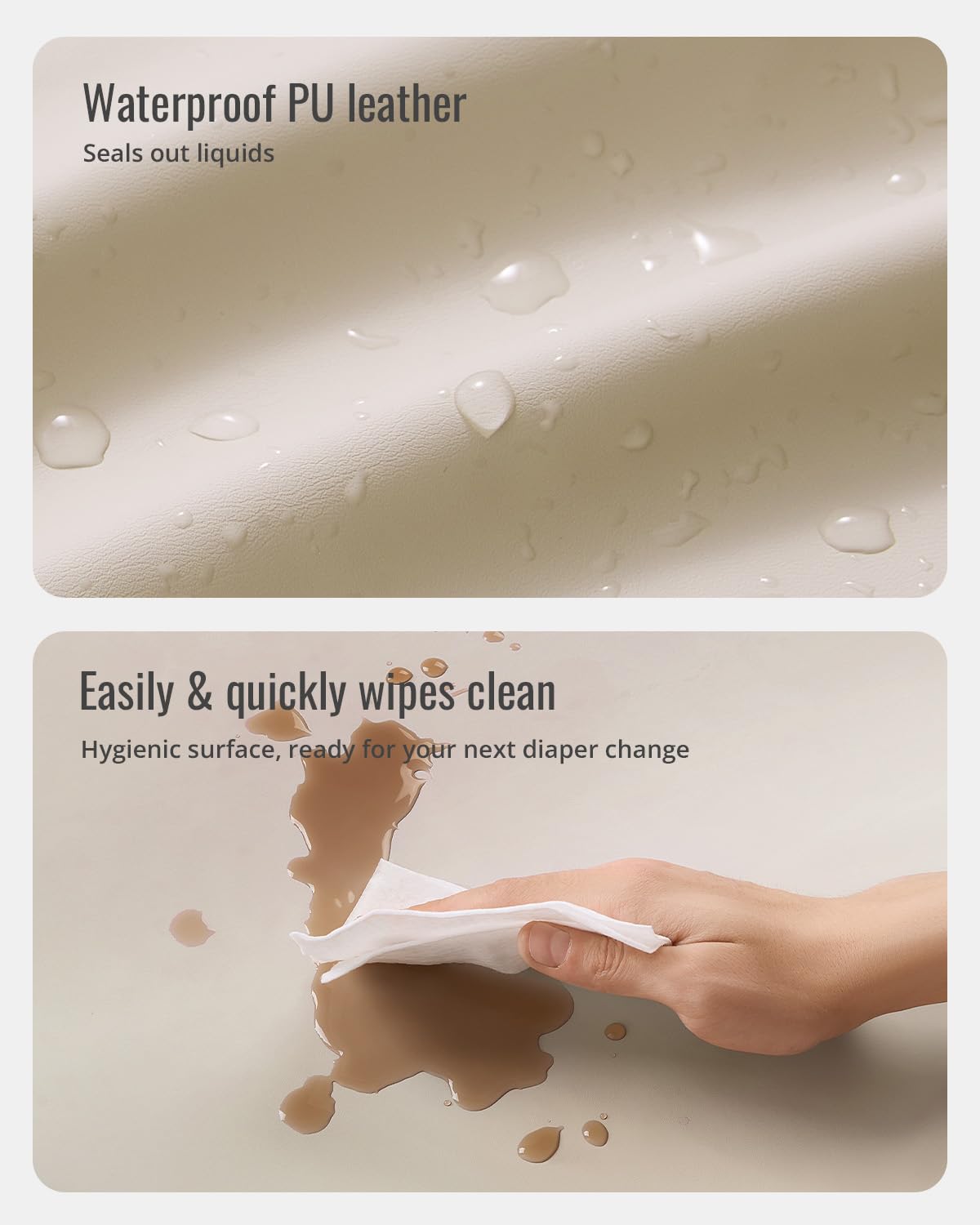 Blissful Diary Vegan Leather Baby Changing Pad with Waterproof & Wipe-Clean PU Cover, Avocado Size Cozy Diaper Changing Pad for Dresser and Table, Beige