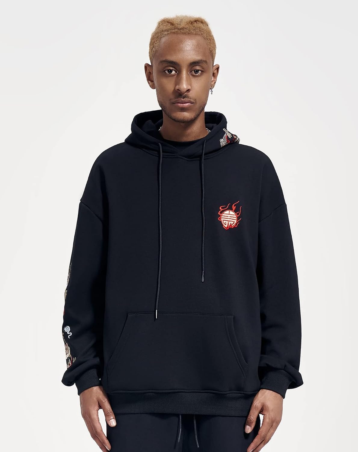 Niepce Inc Streetwear Men's Dragon Embroidered Heavyweight Graphic Hoodies