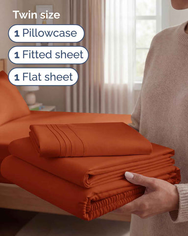Twin Size 3 Piece Sheet Set - Breathable & Cooling Sheets - Terracotta