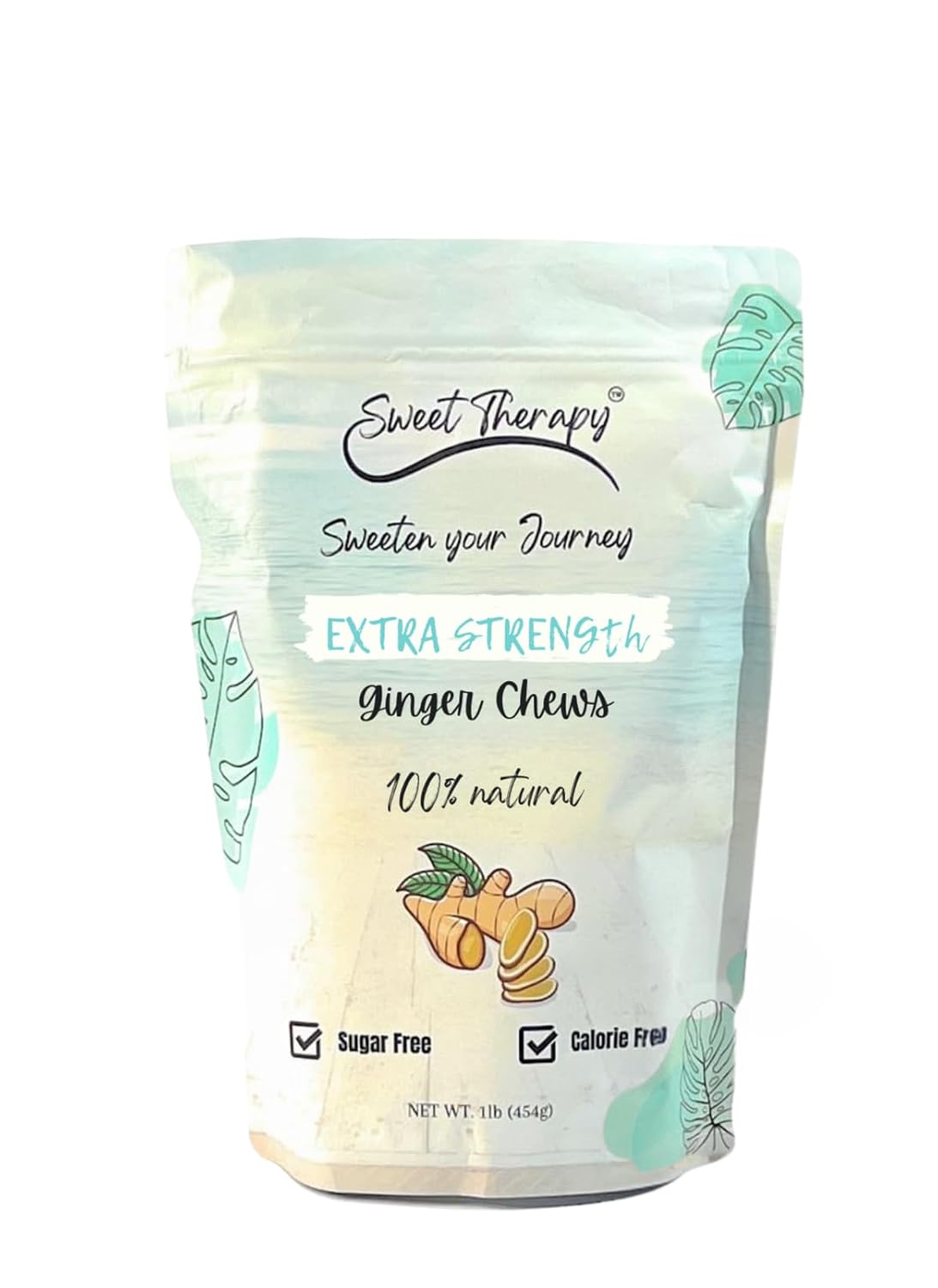 Sweet Therapy Extra strength Ginger Chews Sugar Free - Sugar free ginger candy - Zero Sugar Candy - Healthy snacks - Calorie free candy - Double Strength ginger candy - Extra strength ginger chews - 1LB - Extra strength flavor.