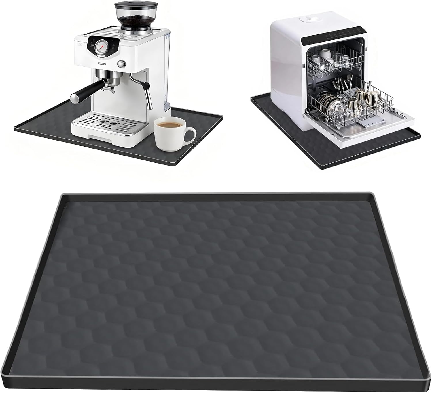 Dishwasher Drain Pan Mat,Black 24''x20'' Dishwasher Drip Tray with Raised Edge,Non-Slip Silicone Dishwashers Drain Pan Floor Mat,Anti-Leakage Dish Washer Tray for Mini Dish Washers