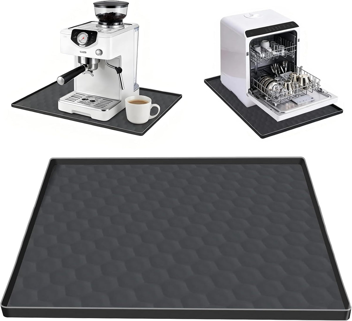 Dishwasher Drain Pan Mat,Black 24''x20'' Dishwasher Drip Tray with Raised Edge,Non-Slip Silicone Dishwashers Drain Pan Floor Mat,Anti-Leakage Dish Washer Tray for Mini Dish Washers