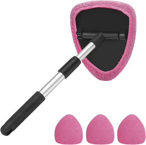 Extendable Car Windshield Cleaning Tool with Microfiber Pads, Pink