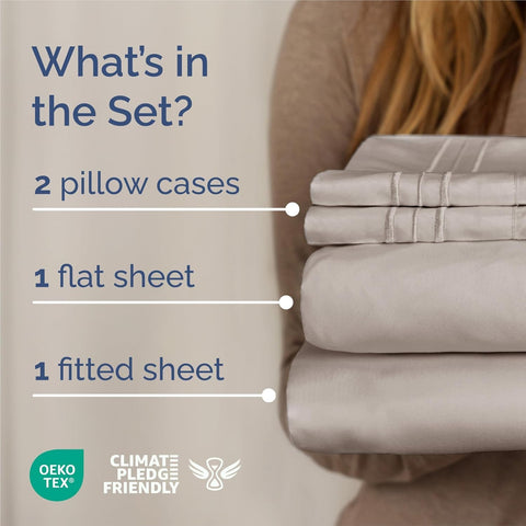 King Size 4 Piece Sheet Set - Breathable & Cooling Sheets - Light Grey