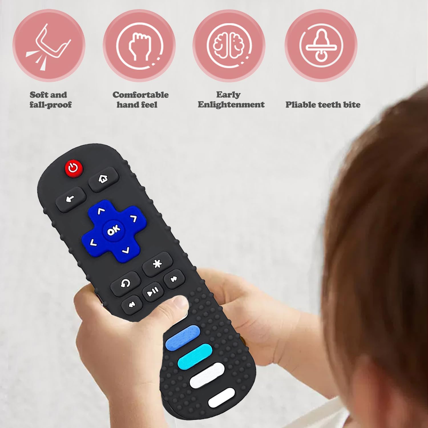 2-Pack Baby Teething Toys-TV Remote Control Shape Silicone Infants Teething Toys for Babies 0-18 Months,BPA-Free (2packs-Black)