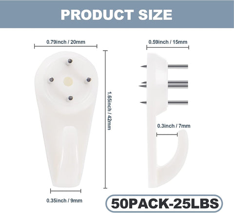 30 PCS Picture Hangers Hanging Kit, Heavy Duty Hooks Without Drilling