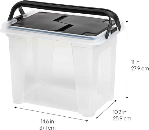 IRIS USA 4-Pack File Box Organizer with Wing Lid Letter/Legal 18 Qt, Clear | Organize letter and legal files, documents and paperwork with a wing lid for quick access and secure storage
