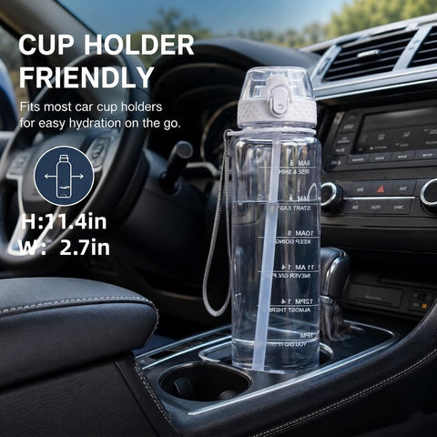 GOPPUS 32oz Clear Motivational Water Bottle with Straw & Time Marker, BPA Free Tritan Leakproof Sports Bottle, Wide Mouth Reusable Bottle for Gym, Hiking, Travel, School & Office（Clear）