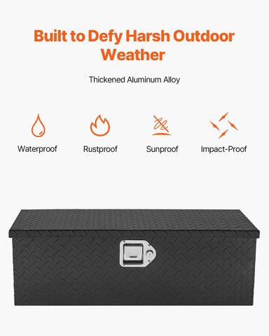 VEVOR Aluminum Truck Bed Tool Box, 30 Inch Heavy Duty Diamond Plate Tool Box with Side Handles, Lock and Keys, Trailer Storage Organizer Chest Box for Pickup, RV, Truck Bed, 30 x 13 x 9.6 in, Black