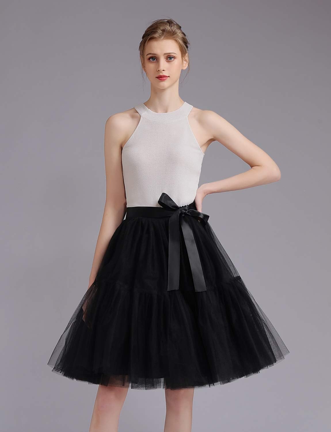 Womens Knee Length Princess Petticoat Underskirt Tulle Tutu Skirt for Prom Party P84
