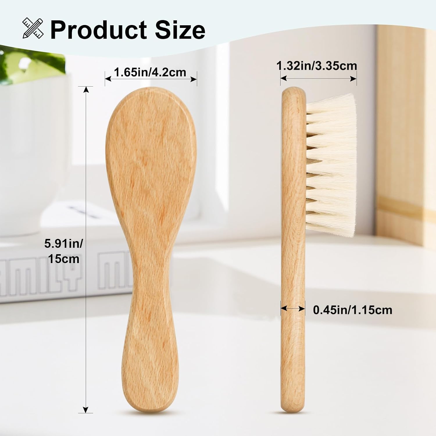 Baby Hair Brush with Wooden Handle and Comb Set for Newborns & Toddlers | Natural Soft Goat Bristles l Wood comb l Yellow Silicone Brush| Ideal for Cradle Cap (3PCS)