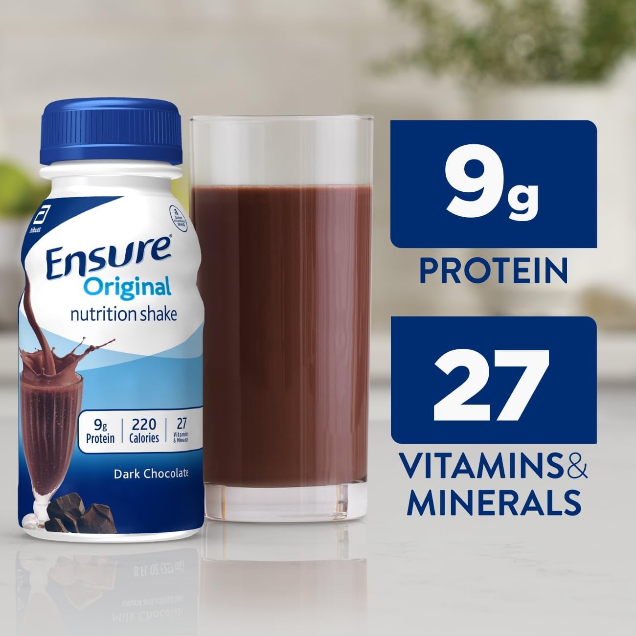 Ensure Original Dark Chocolate Nutrition Shake | Small Meal Replacement Shake | Ready To Drink | 9g Protein, 27 Vitamins and Minerals | 8 fl oz - 24 Pack