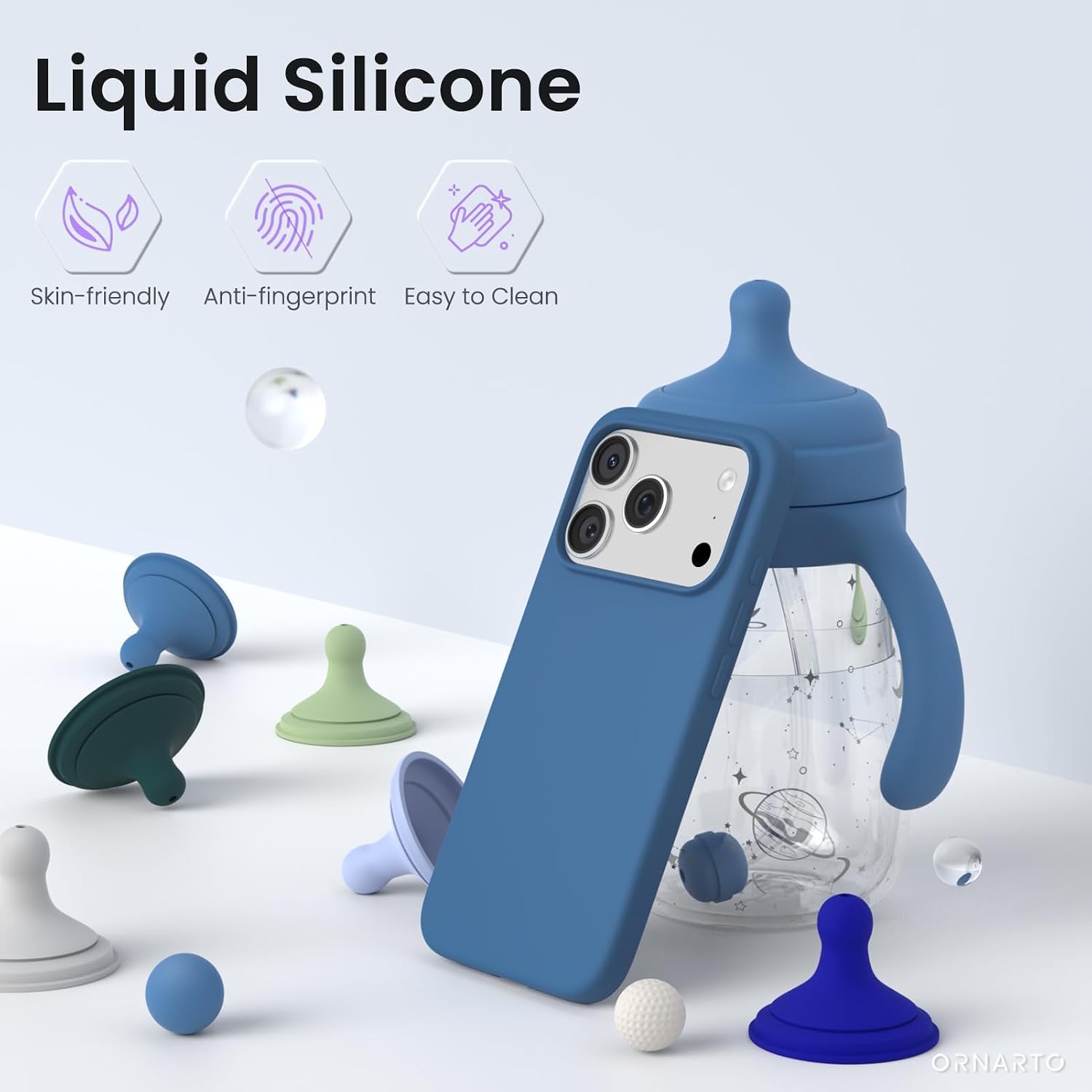 ORNARTO for iPhone 17 Pro Case 6.3", Slim Liquid Silicone,Blue