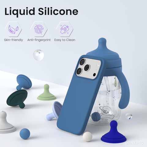 ORNARTO for iPhone 17 Pro Case 6.3", Slim Liquid Silicone,Blue