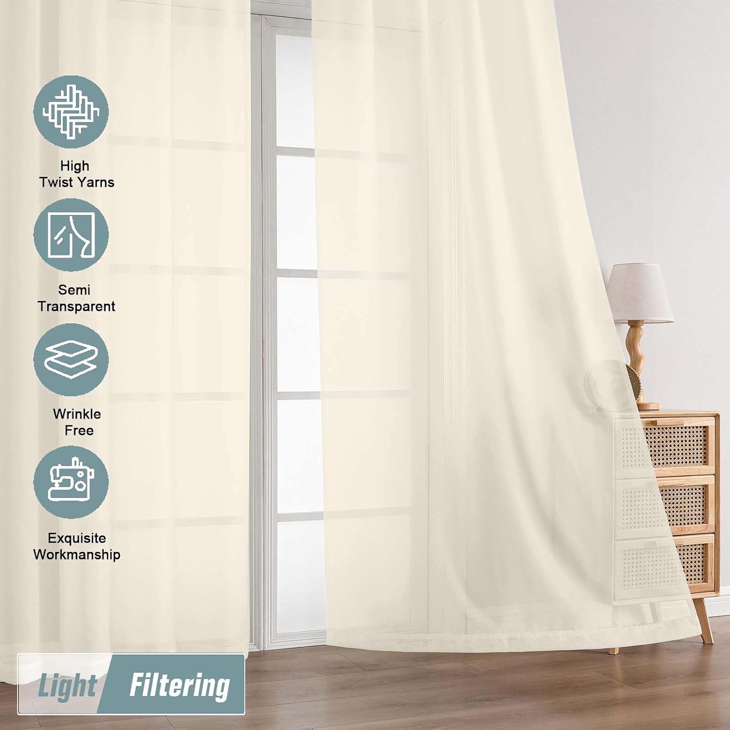 Extra Wide Cream Sheer Curtains 72 Inches Long 2 Panels, Light Filtering Lightweight Solid Sheer Curtains for Bedroom Living Room, Window Voile Sheer Drapes, Dual Rod Pocket, 2x59Wx72L Inches