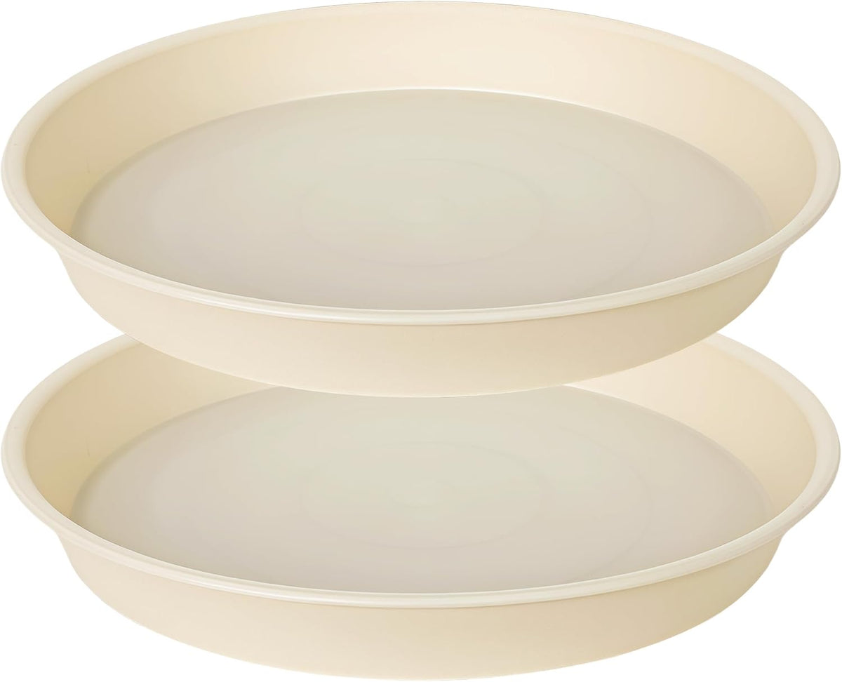 2 Pack of 8 inch Plant Saucer Clear, Heavy Duty Plastic Plant Water Tray 8 inch Round, Flower Plant Saucers for Indoors No Holes, Plant Dishes Saucer for Planter 7"/8" (8", Beige)
