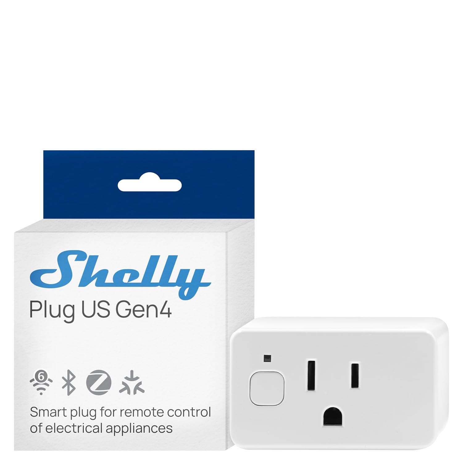 Shelly Smart Plug UL WiFi Bluetooth Zigbee Matter Outlet, US Gen4 White