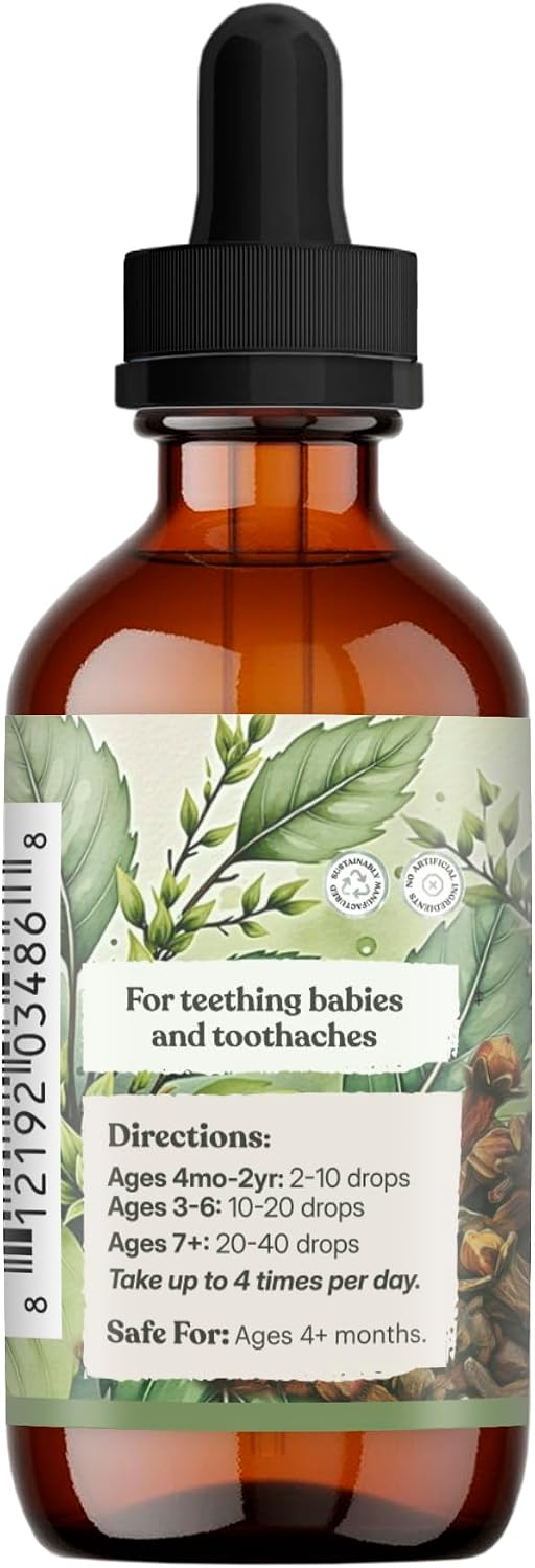 Earthley Wellness Teeth Tamer, Teething Relief for Babies & Kids, Organic Herbal Formula, 3 Month Supply (1.69 oz Glass,1,000 Drops)