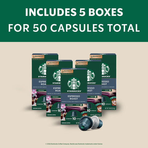 Starbucks by Nespresso Original, Dark Roast Espresso, 50-count