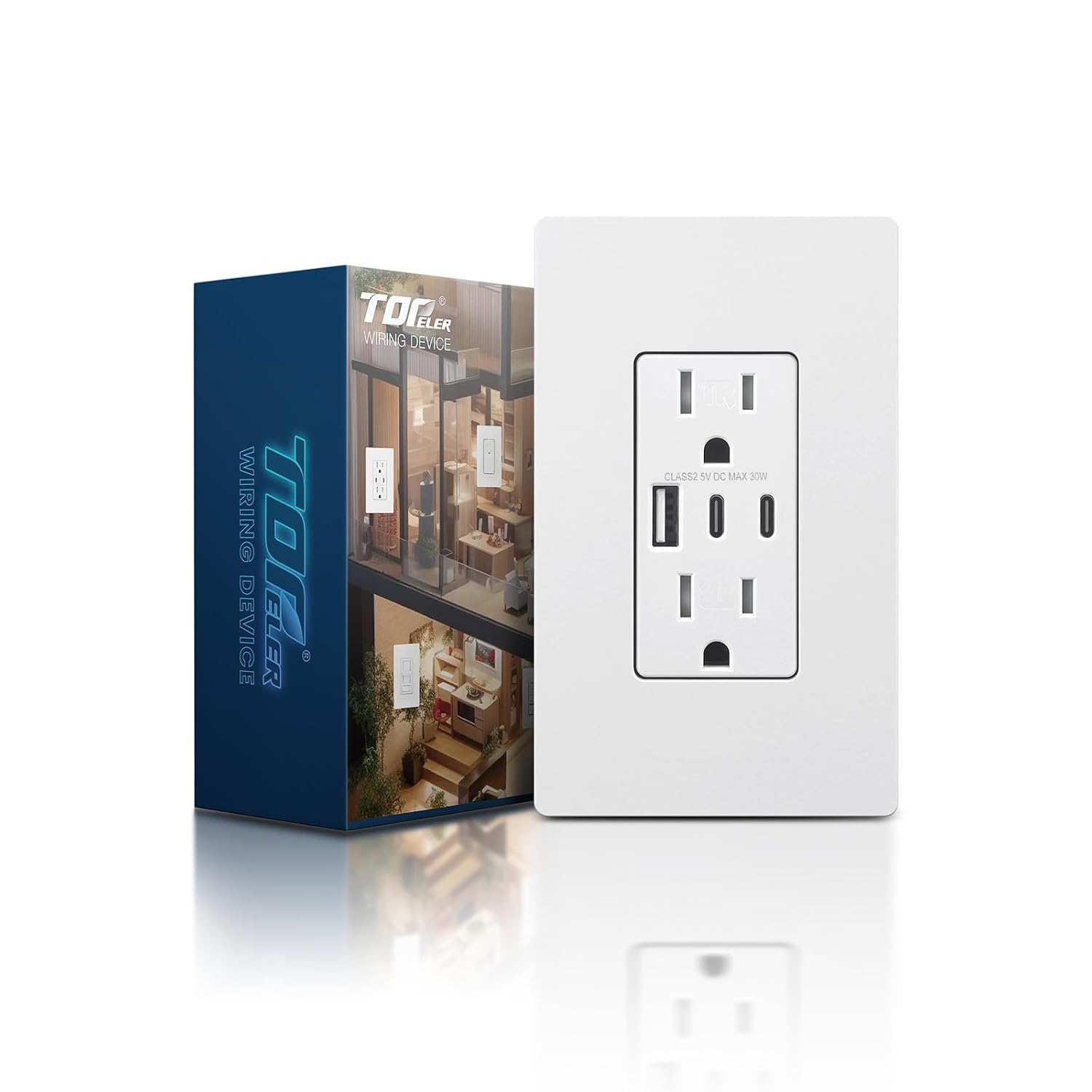 TOPELER USB C Outlet, 15 Amp Tamper Resistant Receptacle with USB-C/A Ports