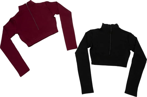 chassé Girls Long Sleeve Cropped Bodysuit, Mock Neck Cheerleading Shirt