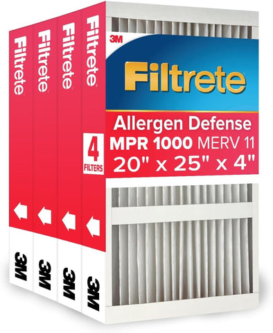 Filtrete 20x25x4 Air Filter MERV 11, MPR 1000 Micro Allergen Defense, 4-Pack