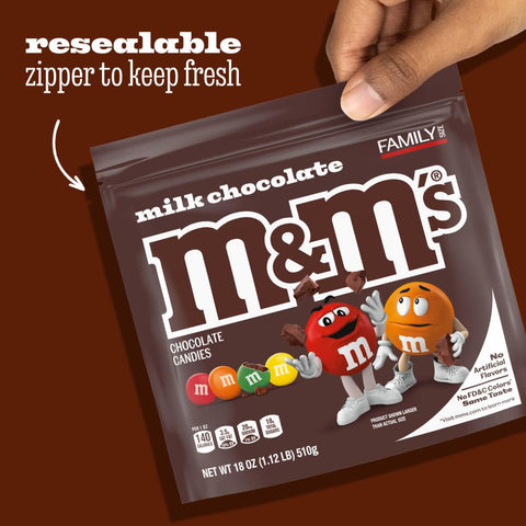 M&M'S Chocolate Candy No Artificial Flavor, No FD&C Color, Family Size 18Oz (Pack of 2)