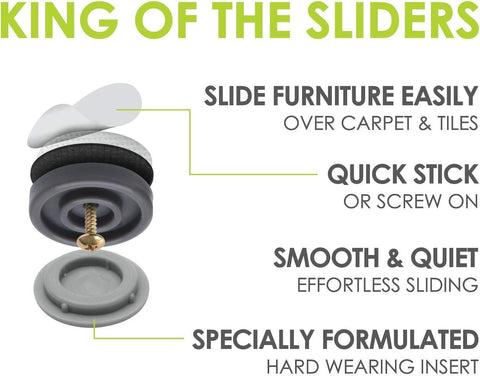 GorillaGlides Plastic Furniture Sliders/Screw On Floor Protectors for Carpet and Hard Surfaces, Round (0.75 Inch)