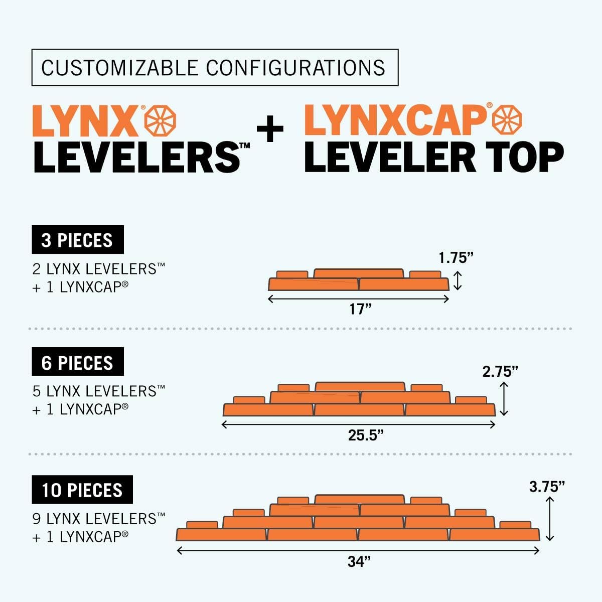 Lynx Levelers 11 Pack Including 1 Lynx Cap Level Top for RV/Trailer/Motorhome/Vanlife Interlocking Leveling Blocks with Storage Bag for Most Leveling and Stabilizing Functions. 00015, Made in USA.