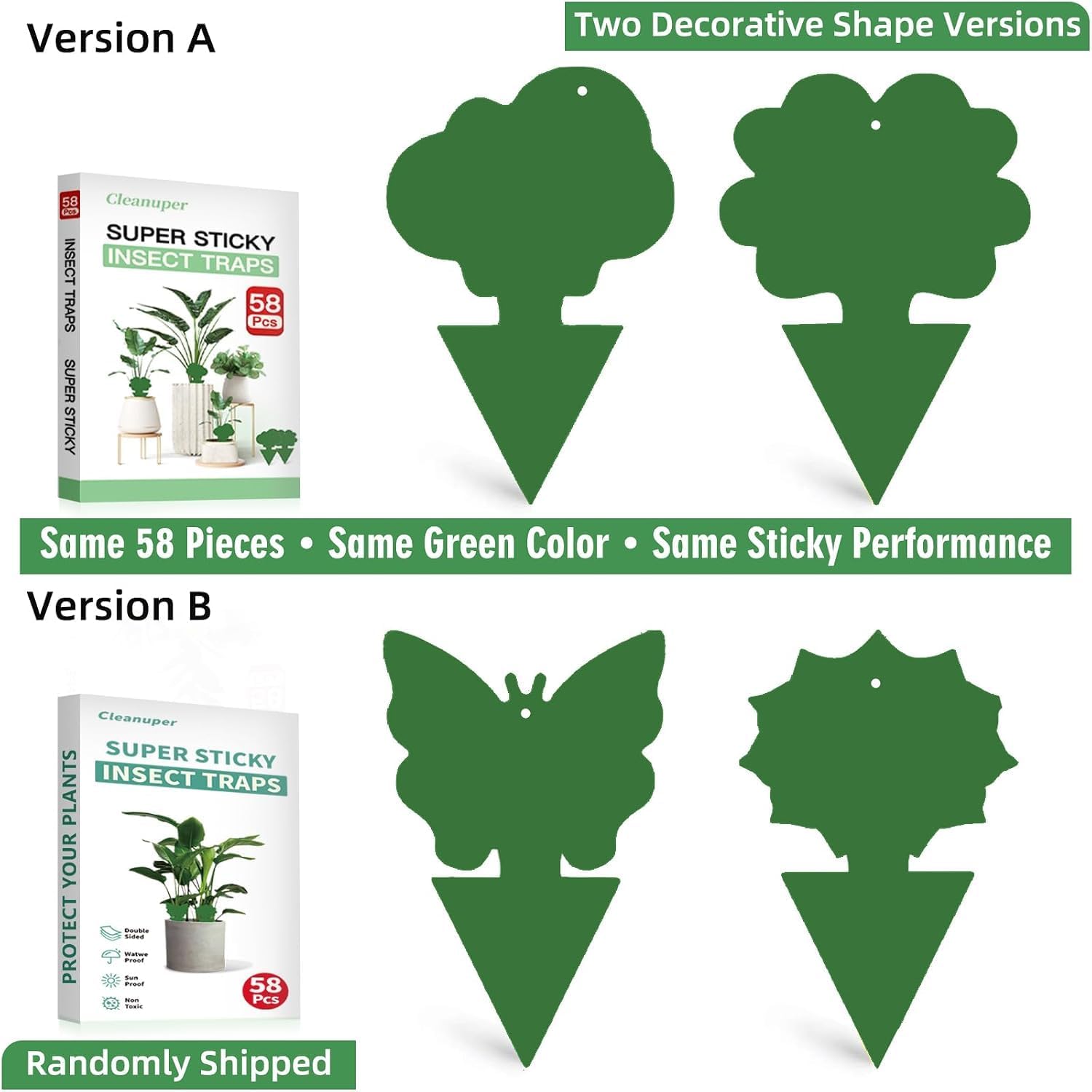 100 Pack Gnat Killer Sticky Traps for Plants - Green Fungus Gnat Sticky Trap for Indoor Houseplants, Fruit Flies, Whiteflies, Aphids - Family Friendly Design, Flower and Cloud Shapes