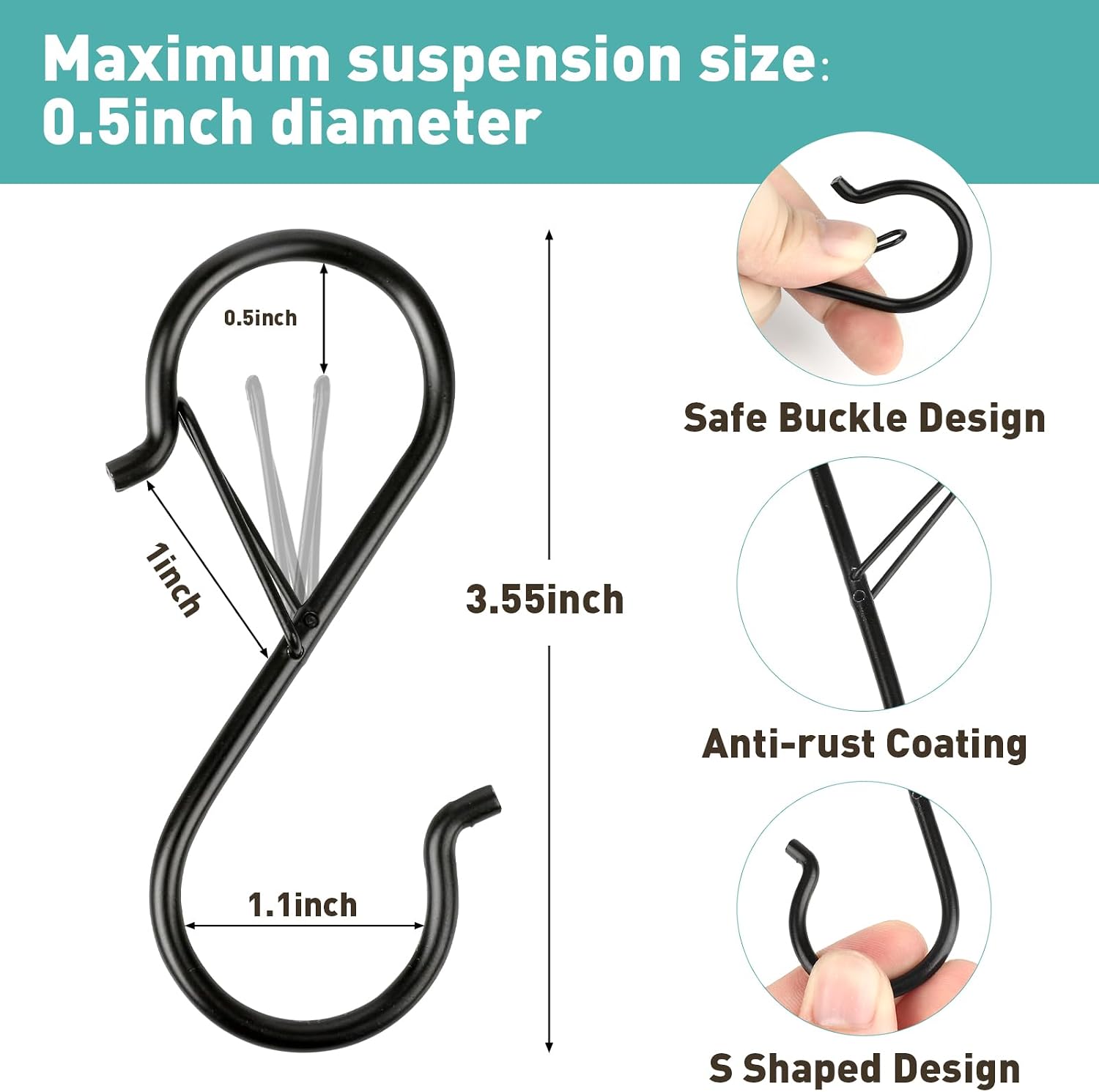 20 Pcs S Hooks for Hanging Heavy Duty, Metal S Hook with Safety Buckle