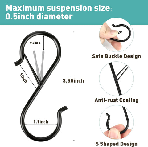 12 Pcs S Hooks for Hanging Heavy Duty, Metal S Hook with Safety Buckle
