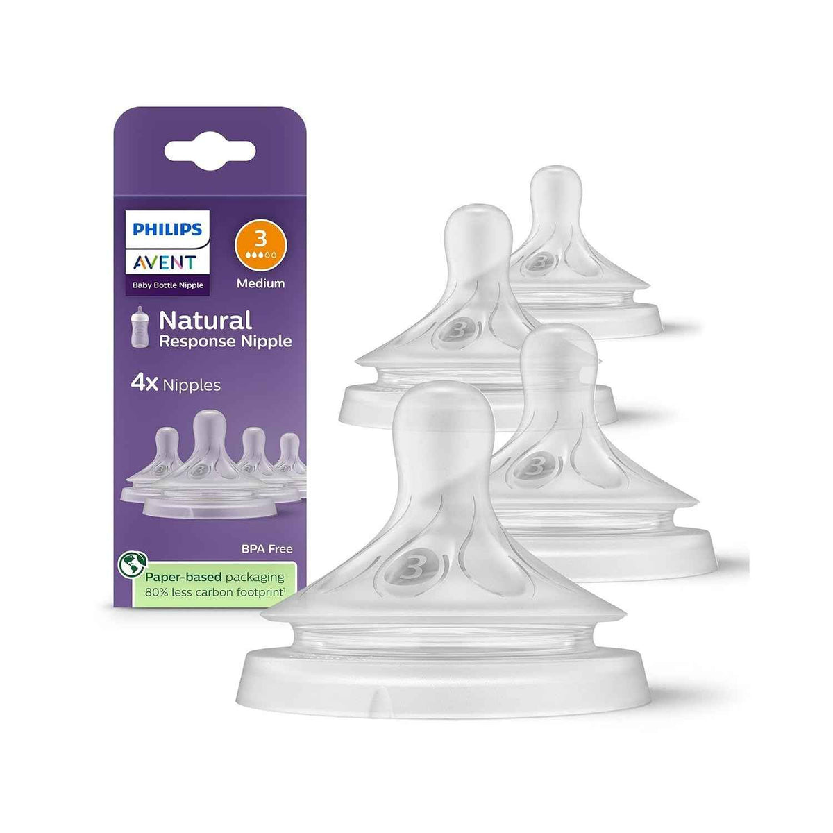 Philips Avent Natural Response Nipples, Medium Flow, BPA-Free, 4-Pack