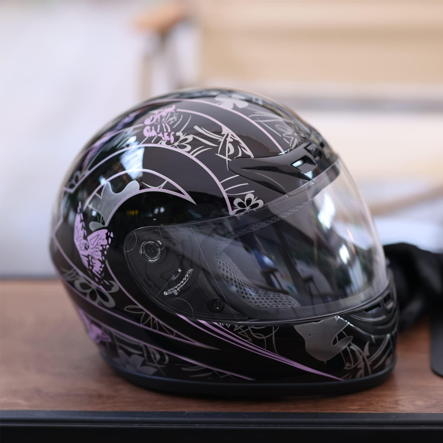 TCT-MOTORPARTS Black Butterfly Motorcycle Full Face Helmet DOT Approved