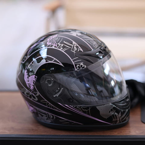 TCT-MOTORPARTS Black Butterfly Motorcycle Full Face Helmet DOT Approved