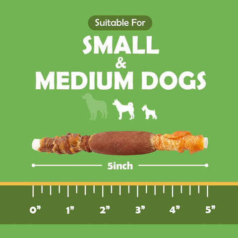 MON2SUN Dog Treats, 5 Inch Triple Flavor Wrapped Rawhide Sticks, 31.75 oz