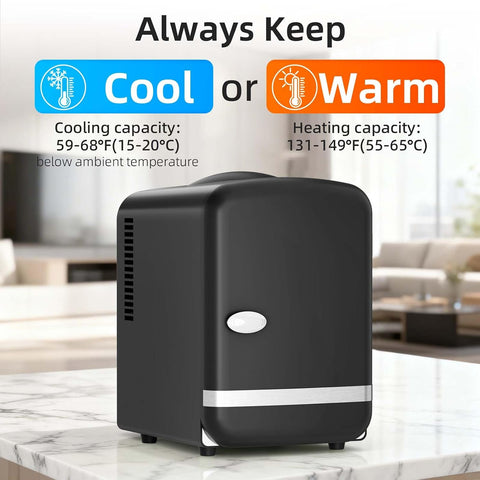 Antarctic Star Portable Mini Fridge,4L/6 Cans Compact Refrigeratorfor for Skin Care,Makeup,Beverage,Cooler and Warmer for Bedroom/Car/Office/Dorm,BLACK