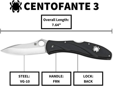 Spyderco Centofante 3 Folding Pocket Knife, PlainEdge