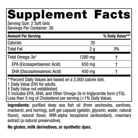 Nordic Naturals Ultimate Omega, Lemon Flavor - 60 Soft Gels - 1280 mg Omega-3 - High-Potency Omega-3 Fish Oil Supplement with EPA & DHA - Promotes Brain & Heart Health - Non-GMO - 30 Servings