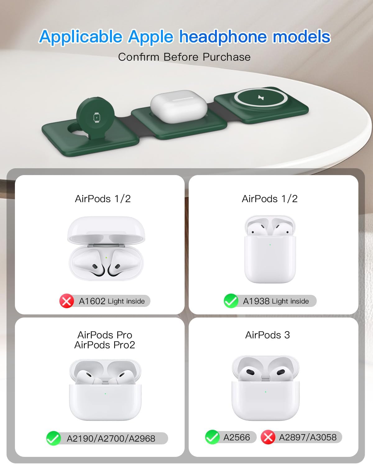 Iseyyox 3 in 1 Wireless Charger for iPhone - Foldable Charging Station Travel Charging Dock Compatible with iPhone 17 16 15 14 13 12 Pro Max Plus Watch & Airpods
