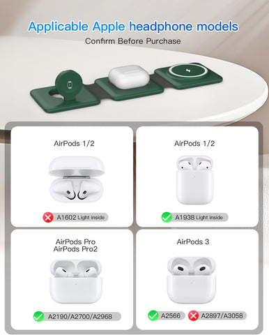 Iseyyox 3 in 1 Wireless Charger for iPhone - Foldable Charging Station Travel Charging Dock Compatible with iPhone 17 16 15 14 13 12 Pro Max Plus Watch & Airpods