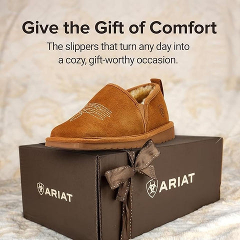 ARIAT Lasso Men's Suede Slippers, Wide Square Toe Closed Back
