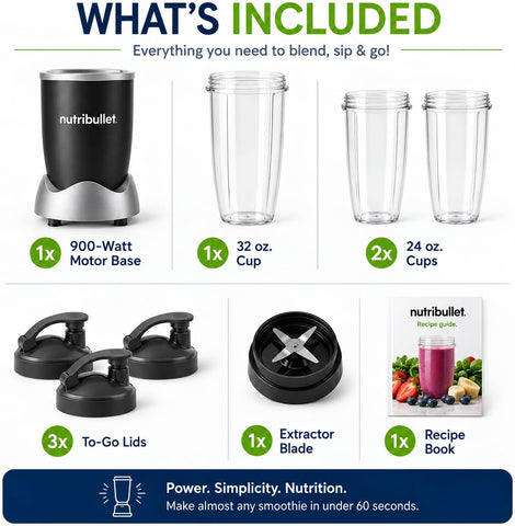 NutriBullet Pro 900W Single-Serve Blender Exclusive Bundle (Black Stainless)