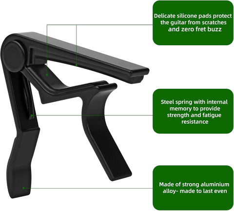 Guitar Capo for Acoustic and Electric Guitar 6 String, Premium ukulele Capos, Clip Capo, Clamp Capos, Black
