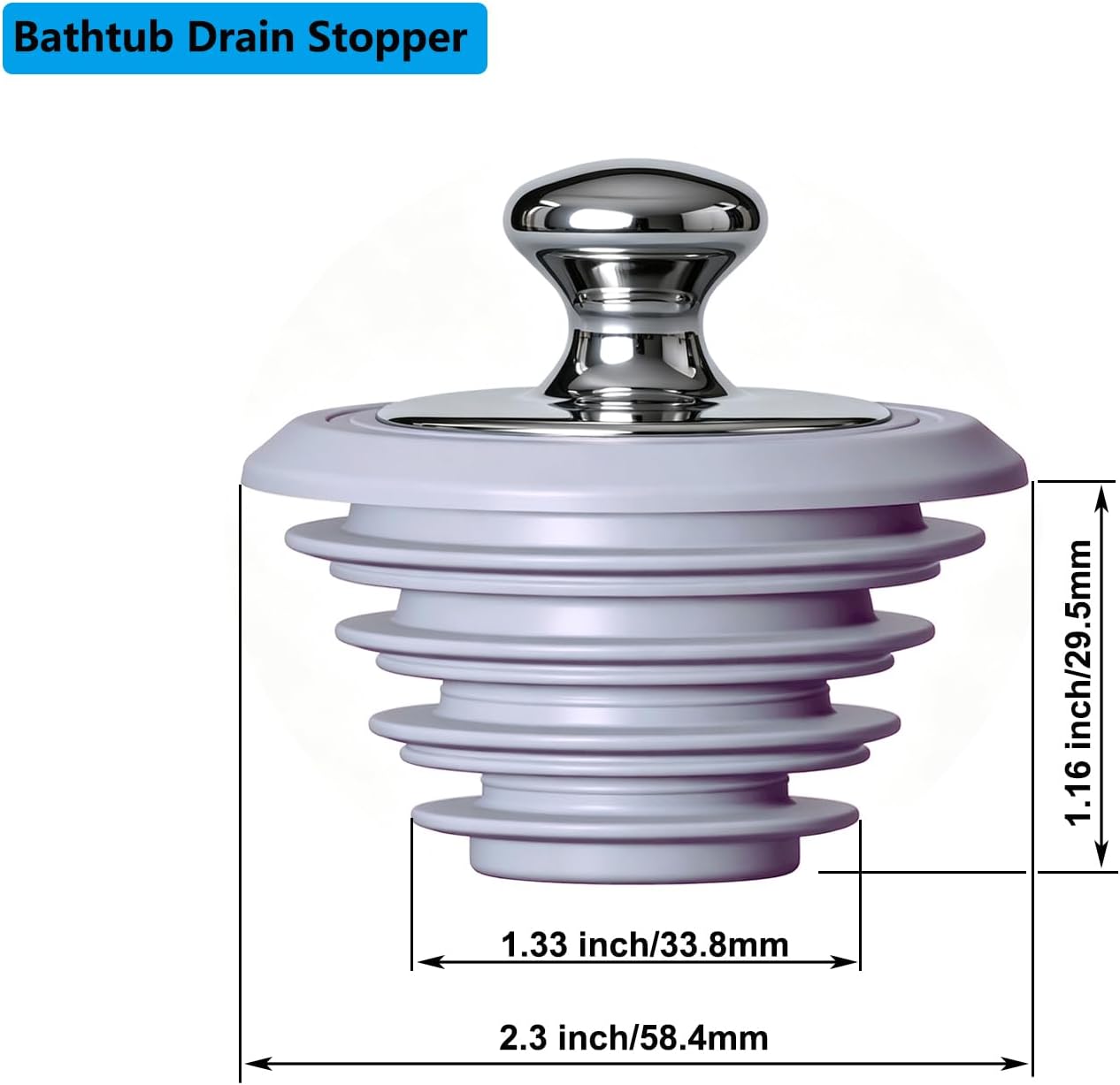 XAJOON Bathtub Drain Stopper,Tub Stopper,Silicone Bathtub Stopper, Washbasin Drain Plug(Gray,Patented Product)