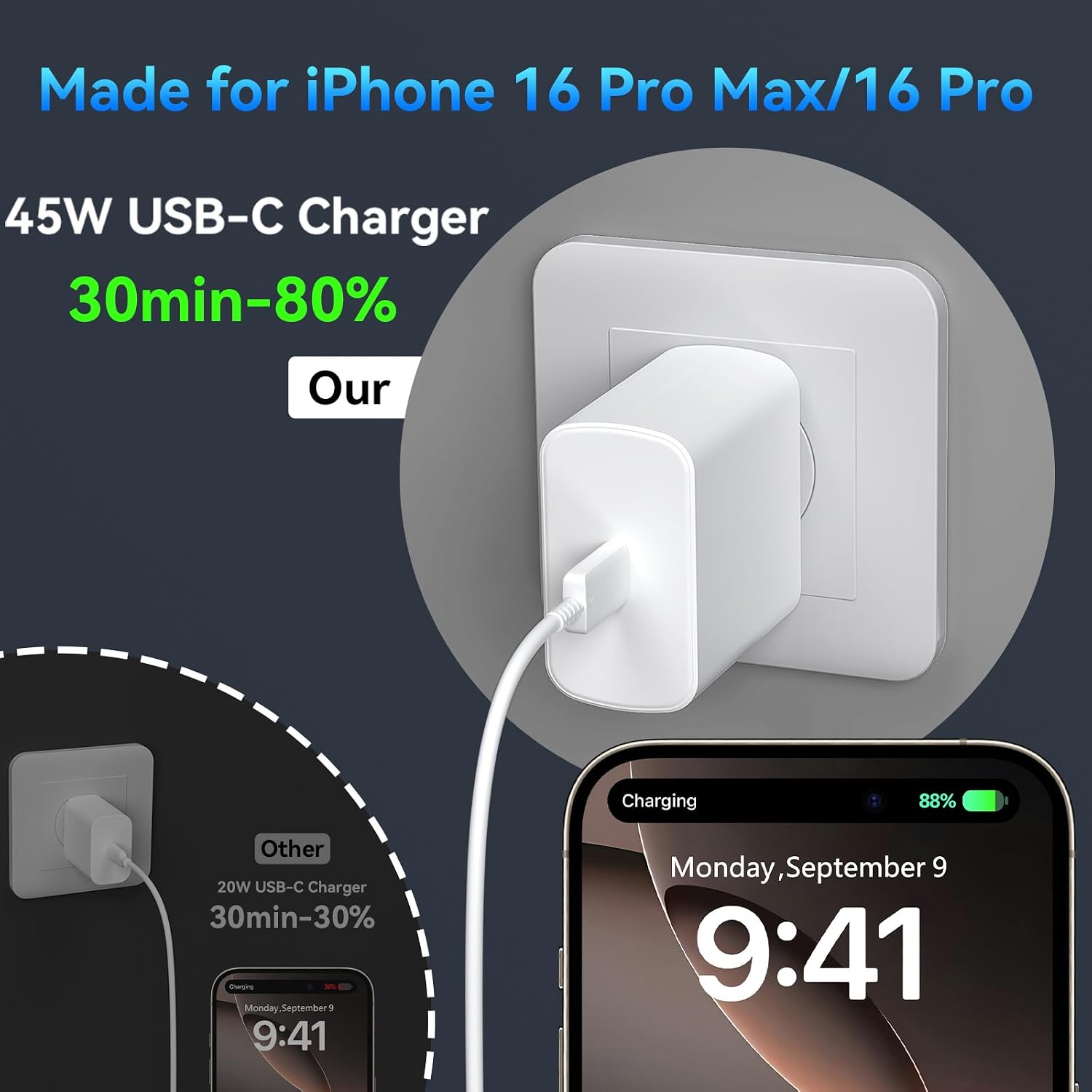 Phone 17 16 Pro Max Charger Fast Charging, 45W Super Fast USB C Charger Block with 6.6FT Charging Cable for 17 16 Pro Max/17 16 Pro/16 Plus,15 Pro Max/15 Pro/16, Android Phone