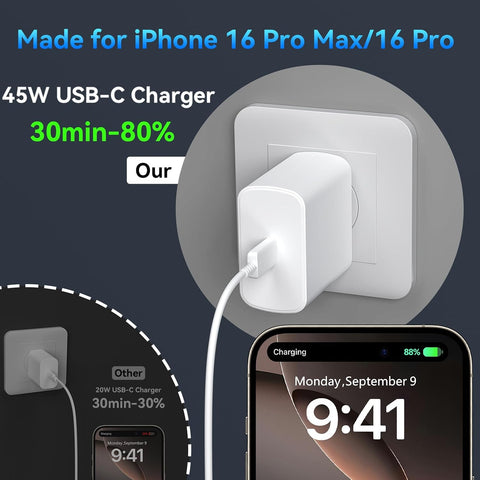 Phone 17 16 Pro Max Charger Fast Charging, 45W Super Fast USB C Charger Block with 6.6FT Charging Cable for 17 16 Pro Max/17 16 Pro/16 Plus,15 Pro Max/15 Pro/16, Android Phone
