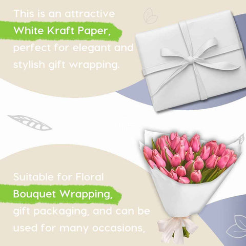 SMART&CASUAL 24" x 1,500" (125') White Kraft Craft Paper Roll for Gift Wrapping Bulletin Board Bouquet Flower Art Packing Parcel Table Covering 80GSM 55LB (White, 24" x 125')