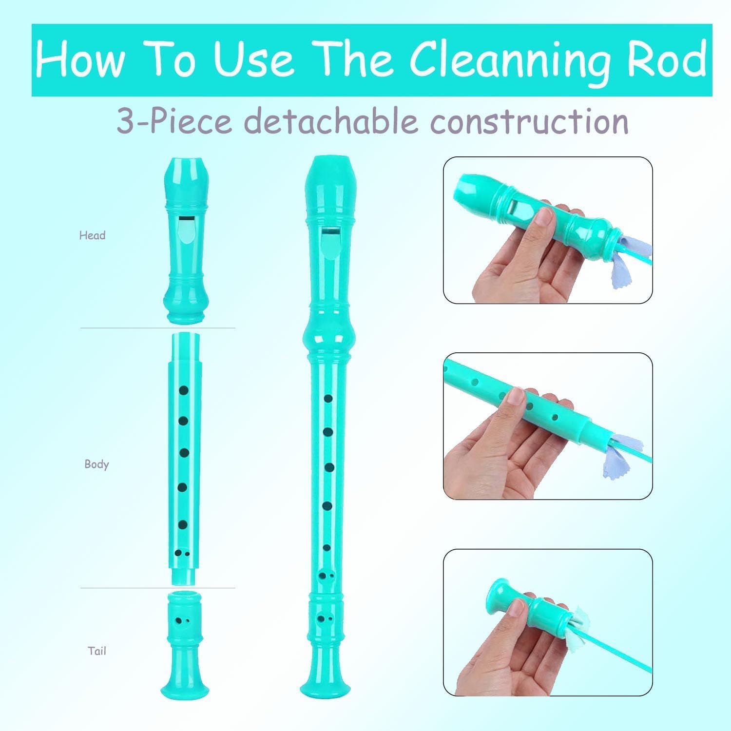 Descant Soprano Recorder for Kids - 8 Hole German Style Flute with Fingering Chart, Cleaning Rod & Protective Case - Ideal Musical Instrument for Beginners & School Students (Green)